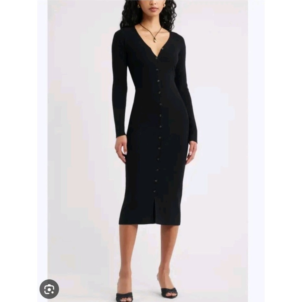 Line And Dot S Ribbed Wool/Rayon Sweater Dress long sleeve black Small
